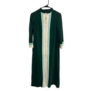 Vintage Sears At Home Wear Zip Front House Coat Green White Colorblock Lounge